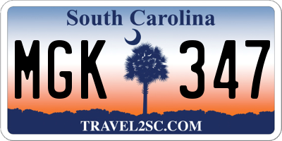 SC license plate MGK347