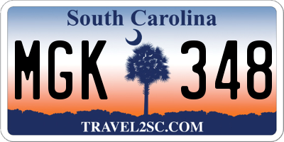 SC license plate MGK348