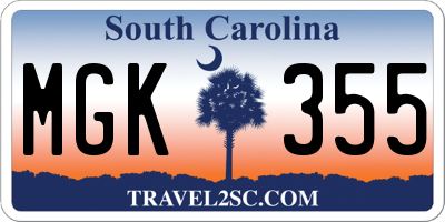 SC license plate MGK355