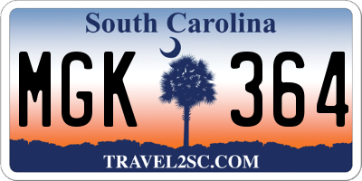 SC license plate MGK364