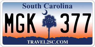SC license plate MGK377