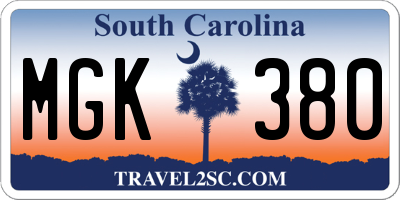 SC license plate MGK380