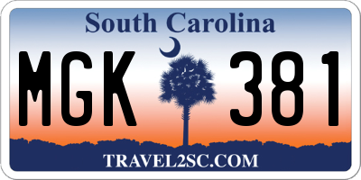 SC license plate MGK381