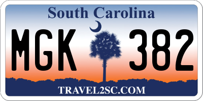 SC license plate MGK382