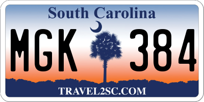 SC license plate MGK384