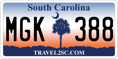 SC license plate MGK388