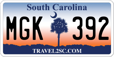SC license plate MGK392