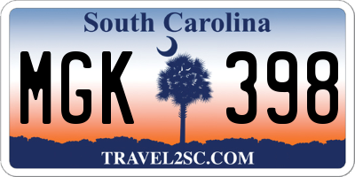 SC license plate MGK398