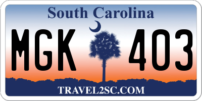 SC license plate MGK403