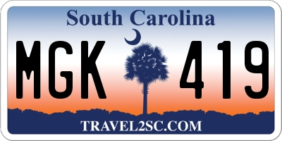 SC license plate MGK419