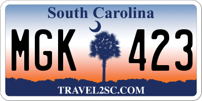 SC license plate MGK423