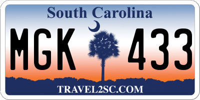 SC license plate MGK433