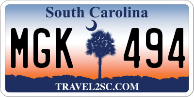 SC license plate MGK494