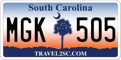 SC license plate MGK505