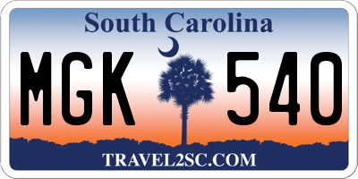 SC license plate MGK540