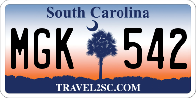 SC license plate MGK542