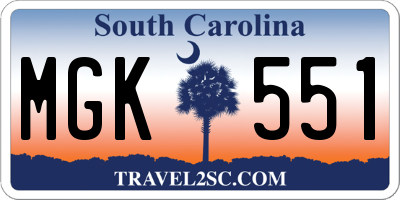 SC license plate MGK551