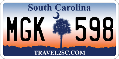 SC license plate MGK598