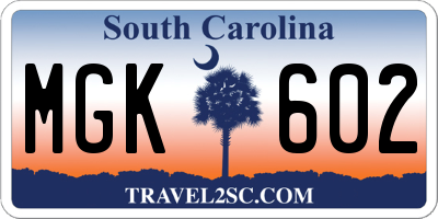 SC license plate MGK602