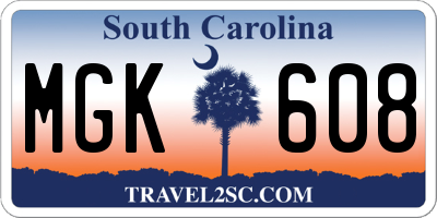 SC license plate MGK608