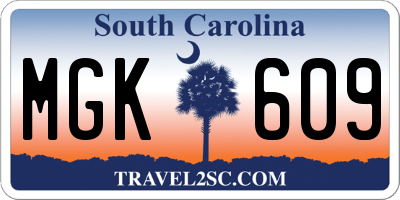 SC license plate MGK609