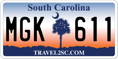 SC license plate MGK611