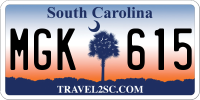 SC license plate MGK615