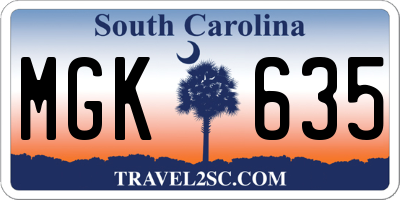 SC license plate MGK635