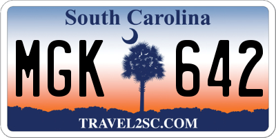 SC license plate MGK642