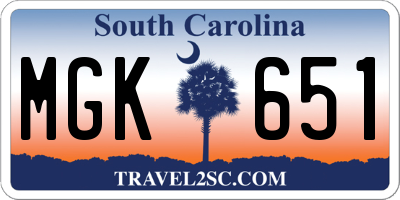 SC license plate MGK651