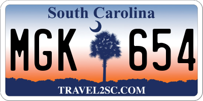 SC license plate MGK654