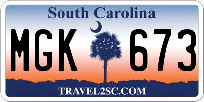 SC license plate MGK673