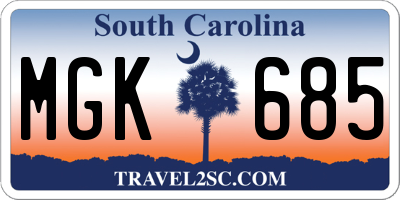 SC license plate MGK685