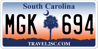 SC license plate MGK694