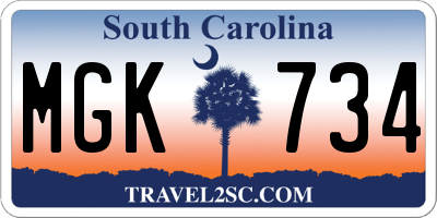 SC license plate MGK734