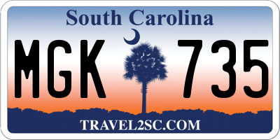 SC license plate MGK735