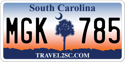 SC license plate MGK785