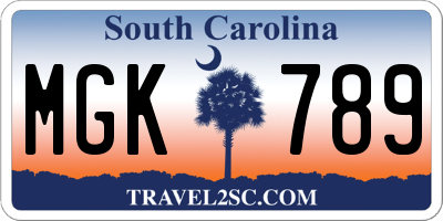 SC license plate MGK789