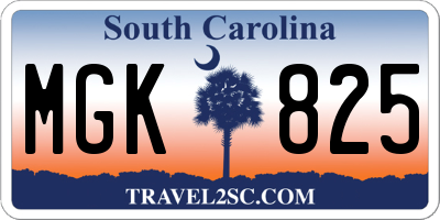 SC license plate MGK825