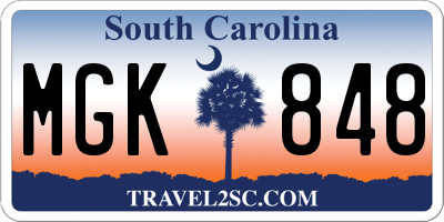 SC license plate MGK848