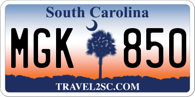 SC license plate MGK850