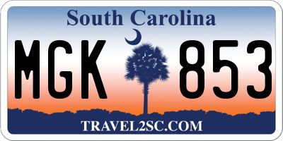 SC license plate MGK853
