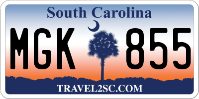 SC license plate MGK855