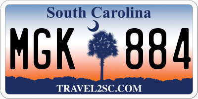 SC license plate MGK884