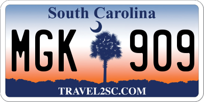 SC license plate MGK909