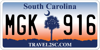 SC license plate MGK916