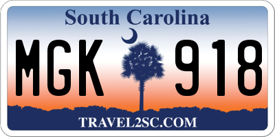 SC license plate MGK918