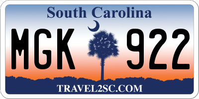 SC license plate MGK922