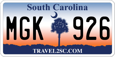 SC license plate MGK926