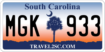 SC license plate MGK933